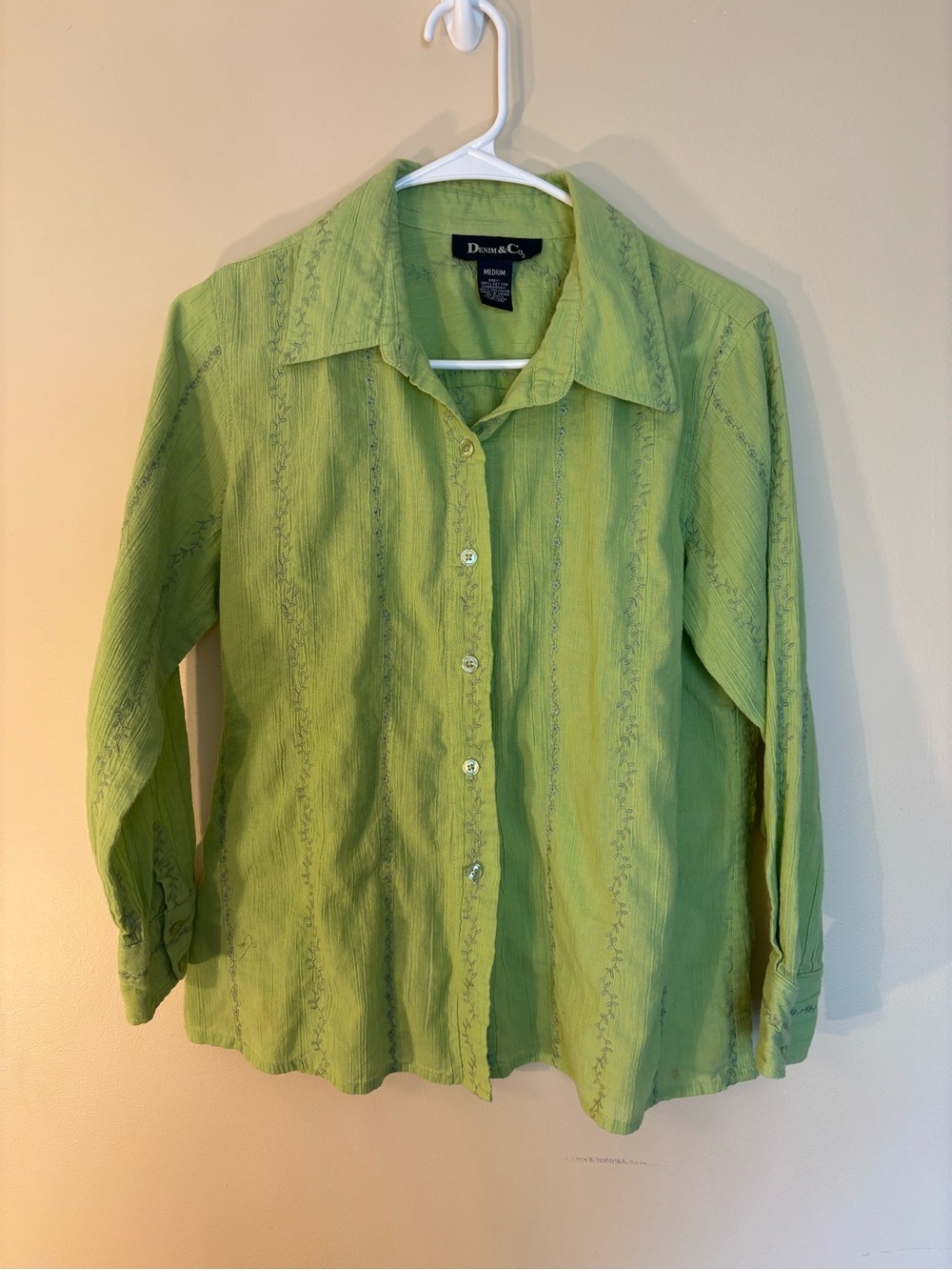 Denim&Co Lime Green Button-Down Shirt